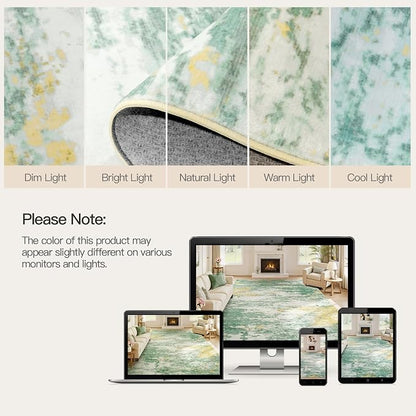 8x10 Area Rug for Living Room, Abstract Washable Large Rugs, Light Green | Soft - Image 9