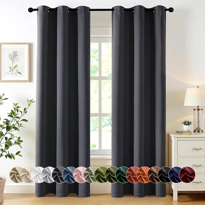 MIULEE Blackout Curtains for Bedroom 2 Panels 34 x 72 Inch Long Dark Grey | by MIULEE