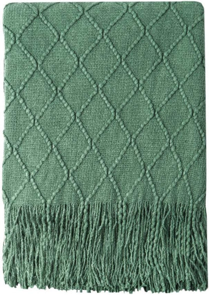 BOURINA Green Throw Blanket 60x80 Inches Throw Textured Solid Soft Sofa Throw by BOURINA