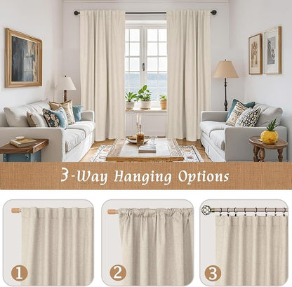 Oatmeal Linen 100% Blackout Window Curtains - Image 9
