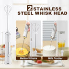 Handheld Electric Milk Frother with 2 Heads, Coffee Whisk Foam Mixer with USB Rechargeable 3 Speeds, Foam Maker Blender for Latte, Cappuccino, Hot Chocolate, Egg (White with stand)