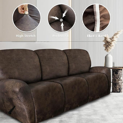 ANARACHON Leather Look Recliner Couch Cover 8-Piece Recliner Sofa Slipcovers 3 - Image 5