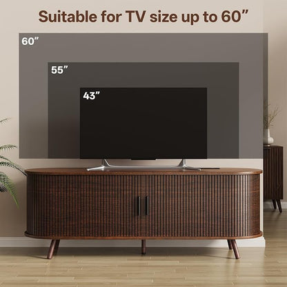 55 inch TV Stand with Power Outlet, Fluted Entertainment Center - Image 6