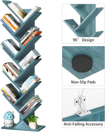 SHEEPAM 10 Tier Tree Book Shelf, Floor Standing Wood Bookshelf - Image 7