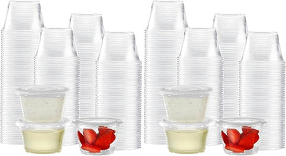 TashiBox 200 Sets - 4 oz Portion Cups With Lids, Small Plastic Containers, Airtight and Stackable Souffle Cups for Jello Shots, Sauce, Condiments, Lunch, Party, Trips (Pack of 2)