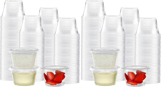 TashiBox 200 Sets - 4 oz Portion Cups With Lids, Small Plastic Containers, Airtight and Stackable Souffle Cups for Jello Shots, Sauce, Condiments, Lunch, Party, Trips (Pack of 2)