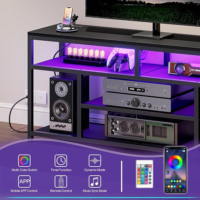 HOOBRO LED TV Stand with Charging Station, 4-Tier Entertainment Gaming Center - Image 5