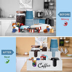 Wooden Coffee Station Organizer - 6 Compartment Lid Holder for Counter, Dispenser for Paper Cups, Condiment Storage