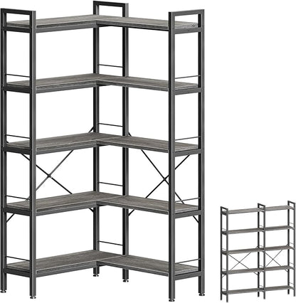 Huuger 5 Tier Bookshelf, L Shaped Corner Bookshelf by Huuger