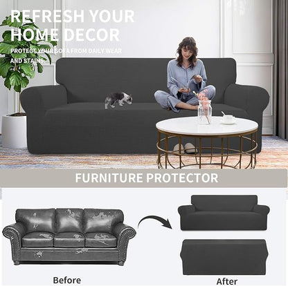 Easy-Going Stretch Oversized Loveseat Couch Covers Washable Dark Gray | 1-Piece - Image 4