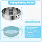 9 Inch Springform Pan with Silicone Pan Protector, 304 Stainless Steel Nonstick Leakproof Springform Cake Pan with Removable Bottom with 50pcs Parchment Paper