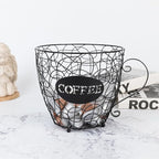Coffee Pod Holder, Super Large Capacity K-Cup & Nespresso Capsule Basket, XL Metal Kcup Storage, Bar Organizer for Kitchen Dinning Room Office Home Cafe Hotel (Black-Round-Cup)