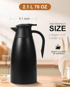 70 oz Thermal Coffee Carafe for keeping hot, Updated Airpot dispener, Insulated Stainless Steel Vacuum Thermal Pot for Coffee, Hot Water,Keep Hot 12 Hours (black/black)