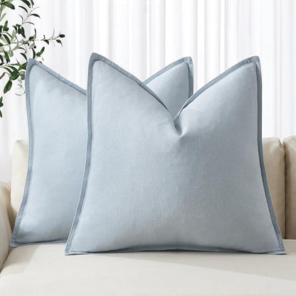 MIULEE Decorative Linen Euro Sham Pillow Covers 22x22 Inch Light Blue | Boho by MIULEE