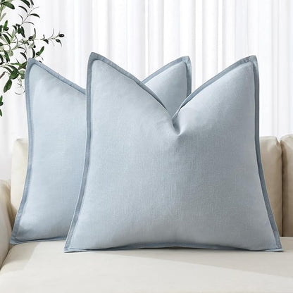 MIULEE Decorative Linen Pillow Covers 18x18 Inch Light Blue | Boho Farmhouse​ by MIULEE