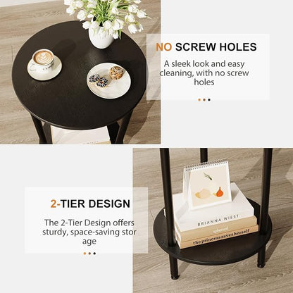 Round Side Table Set of 2, 2-Tier Modern Accent Table, Small Bedside Table - Image 4