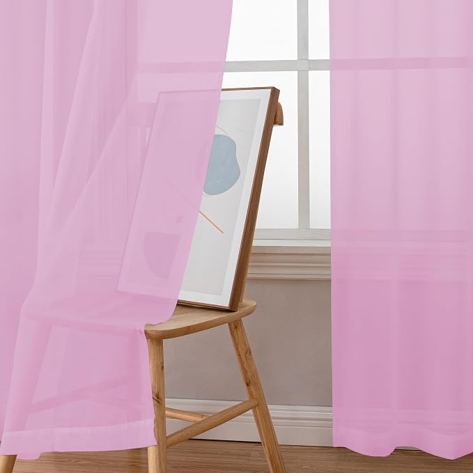 Chyhomenyc Pink Sheer Curtains 96 inches Long 2 Panels, Light Filtering Soft - Image 4