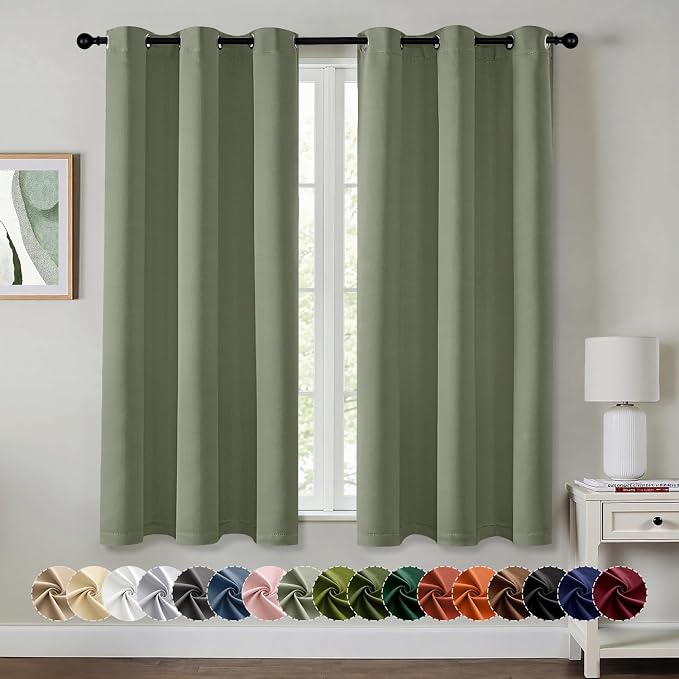 MIULEE Blackout Curtains for Bedroom 2 Panels 40 x 54 Inch Long Sage | Thermal by MIULEE
