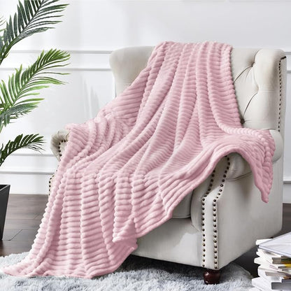 BEDELITE Ribbed Cherry Blossom Fleece Throw Blanket - Image 2