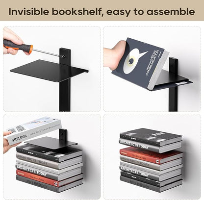 Invisible Floating Bookshelf for Wall, 8 Tier Vertical Spine Book Tower Wall - Image 5