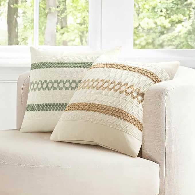 MIULEE Set of 2 Sage Green Boho Decorative Pillow Covers 26x26 Inch | Farmhouse - Image 10