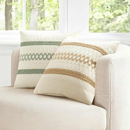 MIULEE Set of 2 Sage Green Boho Decorative Pillow Covers 26x26 Inch | Farmhouse - Image 10