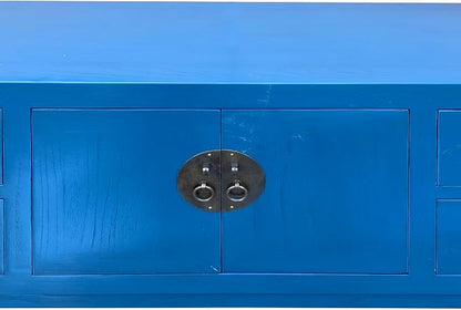 Oriental Bright Blue Long Moon Face 4 Drawers Slim Foyer Table Acs7761 - Image 8