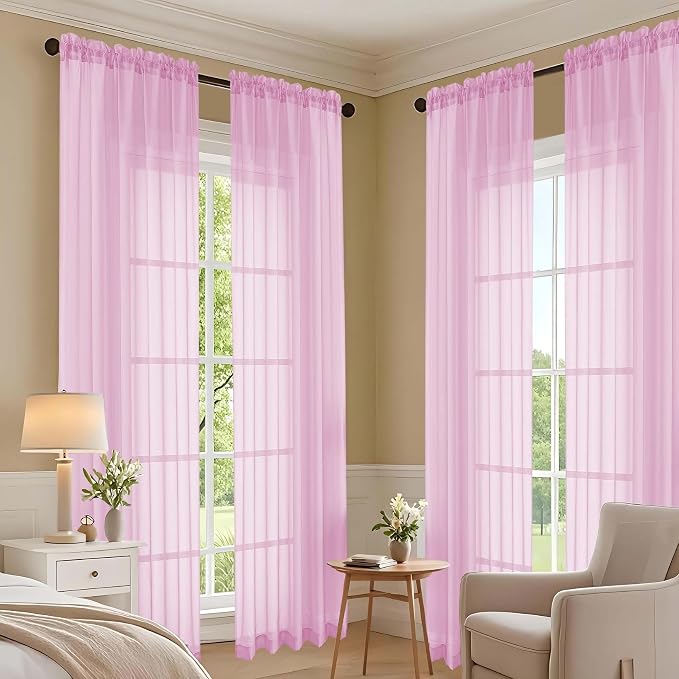 Light Pink Sheer Curtains 72 Inches Long 2 Panels Set, Light Filtering Sheer - Image 7