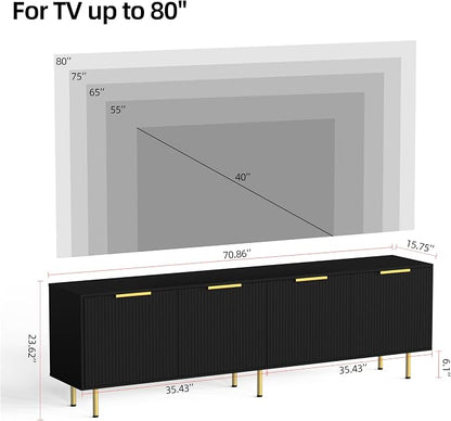 TV Stand for 80 Inch TV, Fluted TV Stand for Living Room, Mid Century Modern TV - Image 3