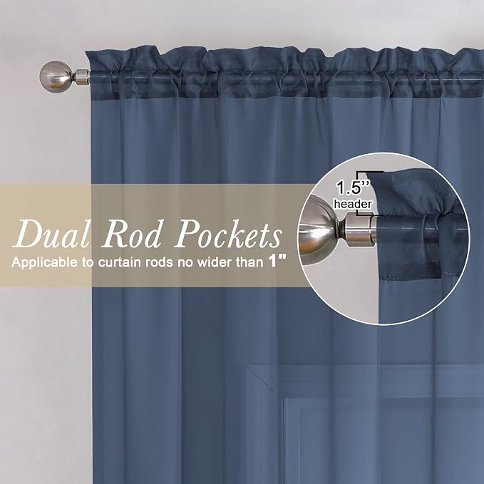 Navy Blue Sheer Curtains 90 Inches Long 2 Panels, Light Filtering Voile Airy - Image 5