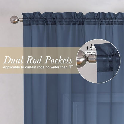 Navy Blue Sheer Curtains 90 Inches Long 2 Panels, Light Filtering Voile Airy - Image 5