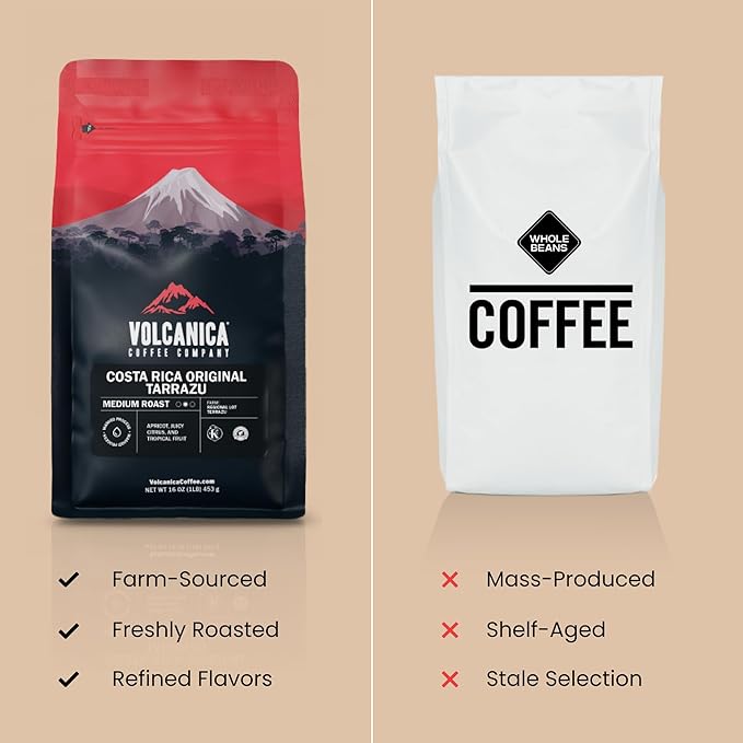 Volcanica Low Acid Espresso Coffee, Dark Roast 100% Arabica, Espresso Grind, Espresso Roast, Bold Sweet Flavor, Fresh Roasted, Kosher, Vegan, Gluten-Free, 16 oz