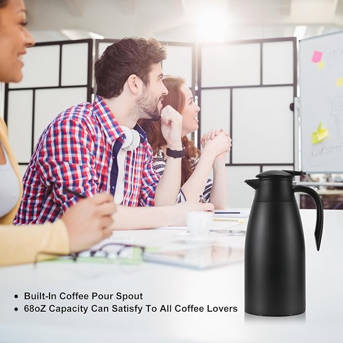 70 oz Thermal Coffee Carafe, Updated Insulated Stainless Steel Coffee Carafes for Keeping Hot Coffee & Water Hot Beverage-12Hours, Double Walled Vacuum Coffee Carafe (2black)