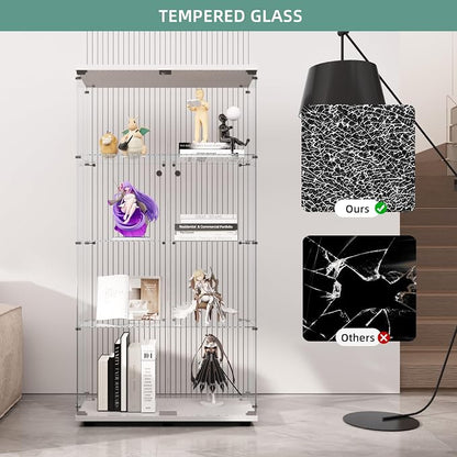 Display Cabinet with Glass Door and Lock, 4-Shelf Curio Cabinets with 5mm - Image 6