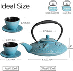 Cast Iron Teapot Set with 2 Tea Cups, Japanese Tea Kettle with Stainless Steel Infuser, Tea Pot Coated with Enameled Interior, Fish Pattern, 27oz 780ml Sky Blue