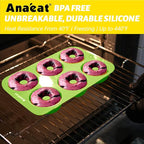 Anaeat 2 Pack Donut Pan Silicone Baking Mold, Just Pop Out! Non-Stick Doughnuts Baking Pans BPA Free for 6 Full-Size Donuts, Muffins, Cake Biscuit Bagels - Easy Clean, Oven, Dishwasher Safe (Green)