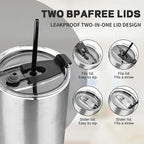 40 oz Tumbler with Lids and Straws, Stainless Steel Insulated Coffee Tumbler, Double Wall Vacuum Insulated Travel Mug Cup, Leakproof Thermal Coffee Cup for Hot and Cold Drinks (Silver)