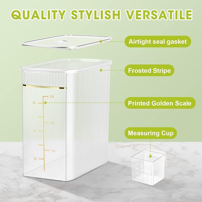 TBMax Rice Storage Container 20 Lbs, Crystal-Clear Large Food Container Rice Holder Bin with Measuring Cup for Flour, Sugar, Oatmeal, Kitchen Pantry Organization and Storage