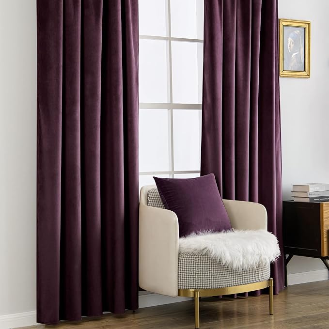 MIULEE Dark Purple Velvet Curtains 52x84 inches Luxury Blackout Curtains | - Image 7