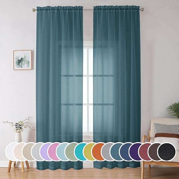 Sheer Curtains 96 inches Long for Bedroom Living Room 2 Panels Set, Farmhouse by OWENIE