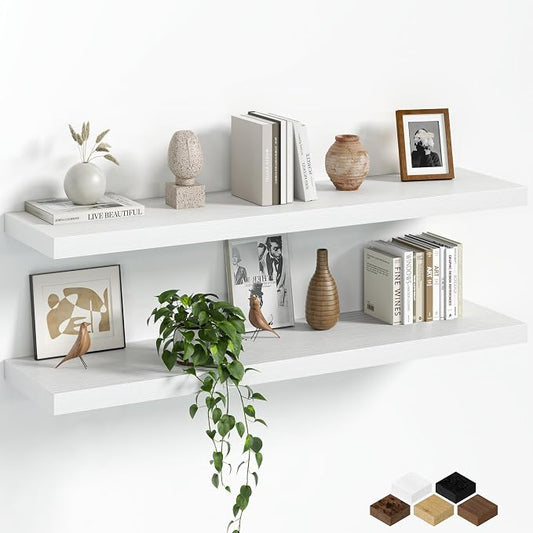 Fun Memories Floating Shelves for Wall, 40 Inch Long Set of 2 Rustic Wood Wall by FunMemories