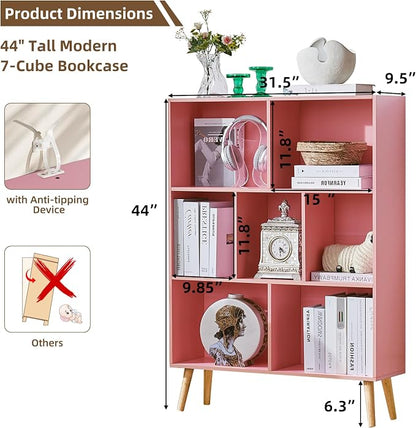 LEYAOYAO Cube Bookshelf 3 Tier Mid-Century Light Pink Modern Bookcase - Image 2