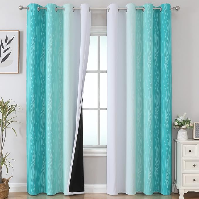 Teal and Grayish White Ombre Blackout Curtains by ESTELARTEXTILER