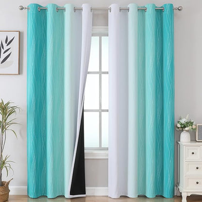 Teal and Grayish White Ombre Blackout Curtains by ESTELARTEXTILER