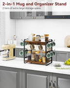 IBUYKE Coffee Bar Station Countertop Organizer,2 Tier Kitchen Mug Cup Holder Stand,Wooden Coffee Mug Organizer with 18 Hooks,Multifunctional Mug Tree for Home Kitchen, Office,Vintage Brown UTBJ006H