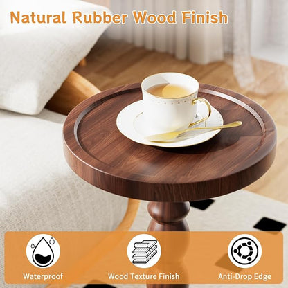 2 Pack Solid Wood Drink Table, Rubber Wood‌ Small Round Side Table - Image 4
