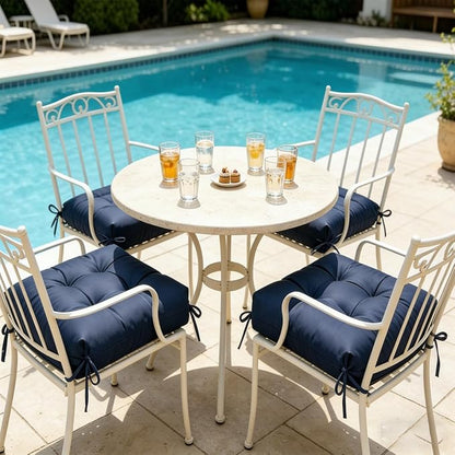 Set of 2 Outdoor Floral Square Seat Cushions Waterproof Patio Seat Pad Blue - Image 2