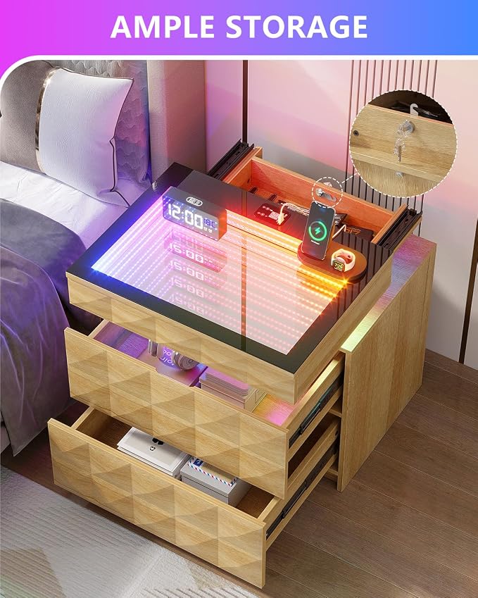HWB Nightstand with RGB Lights, 3 Drawers Night Stand with Hidden Storage - Image 7