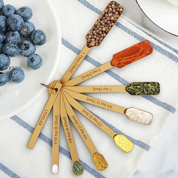 Wildone Copper Plated Measuring Cups & Spoons Set of 21 - Includes 7 Stainless Steel Nesting Measuring Cups, 8 Measuring Spoons, 1 Leveler & 5 Mini Measuring Spoons, Ideal for Dry & Liquid Ingredients