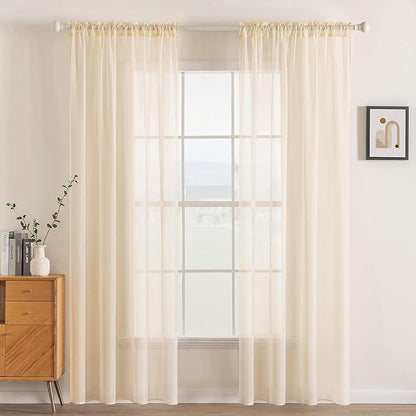 MIULEE Cream Beige Sheer Curtains 38 X 84 Inches, 2 Panels | Window, Solid Color by MIULEE